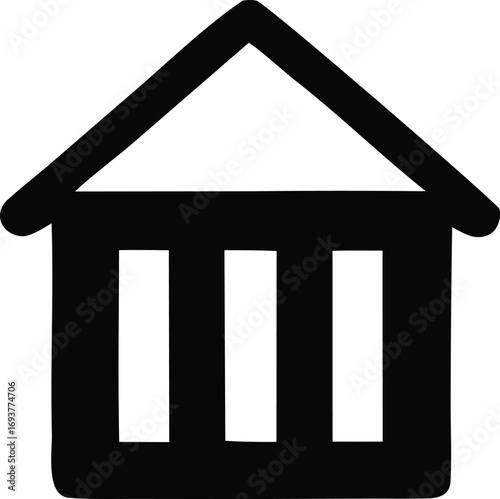 Simple black and white outline icon of a house structure with three rectangular openings representing windows or doors