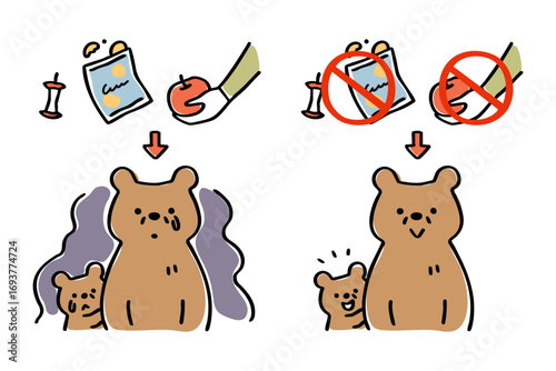 熊に餌を与えない注意喚起のイラスト