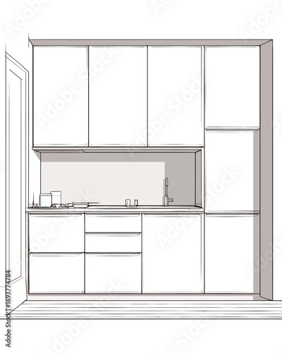 This bright and airy kitchen features a sleek design with cabinetry in white and a functional layout. Ample storage provides convenience for cooking and entertaining.