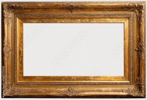 Ornate gold rectangular picture frame, empty