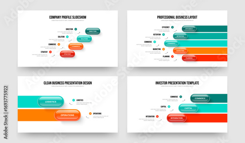 Service Analysis Four Five Two Three Option Diagram Frame Template Vector Illustration Collection. Consulting Innovation 4 5 2 3 Step Infographic Slideshow Design Set.