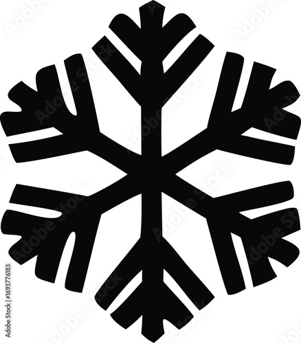 Black snowflake icon symbol a geometric hexagonal shape representing winter cold and frosty weather conditions