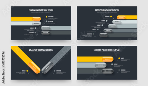 Modern Innovation 4 5 2 3 Option Diagram Frame Template Bundle. Company Development Four Five Two Three Step Infographic Slideshow Design Vector Illustration Set.