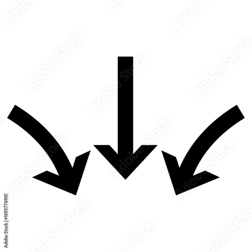 Converging downward arrows (multiple) — funnel, focus, or consolidate action symbol.