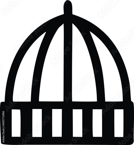Simple black silhouette of a bird cage top dome shape minimalist graphic design element isolated graphic