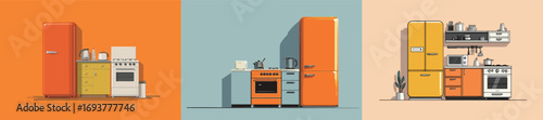Vibrant kitchen showcases a series of stylish appliances in orange and yellow.