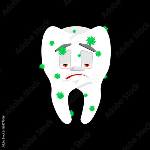 sick tooth with bacteria, symbol of dental disease, cavity, and poor hygiene. Perfect for healthcare, dentist, and medical projects.