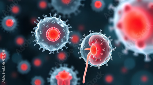 CAR T cell therapy in Kidney cancer - isometric view 3d illustration