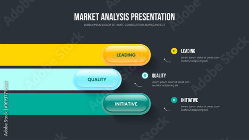 Digital Briefing Three Element Diagram Frame Layout. Professional Visualization 3 Step Infographic Presentation Template. Marketing Solution Slideshow Design Vector Illustration.