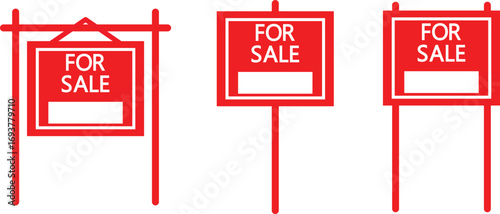 Red "For Sale" Real Estate Signs Illustration.
