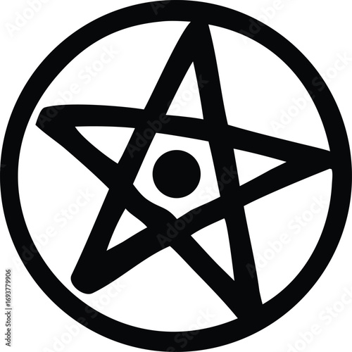 Mystical pentagram symbol within a circle with a central dot occult emblem for spiritual and esoteric designs