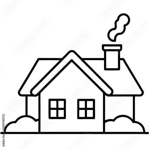 Simple house outline with smoke coming from chimney representing home ownership and winter season graphic design element