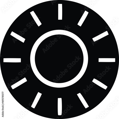 Simple sun icon representing brightness and energy ideal for web design and app interfaces in a clean graphic style.