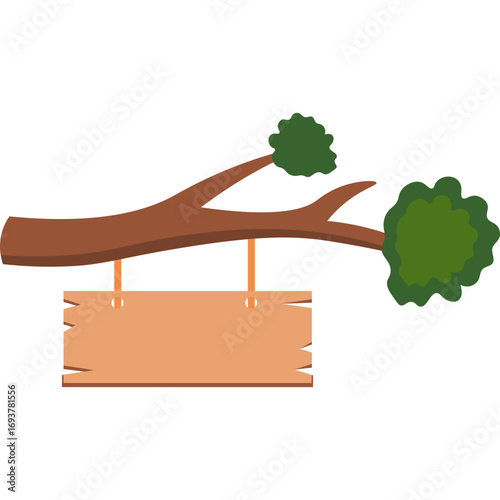 Tree Branch with Wooden Sign