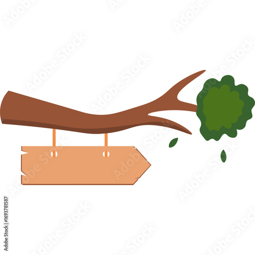 Tree Branch with Wooden Sign