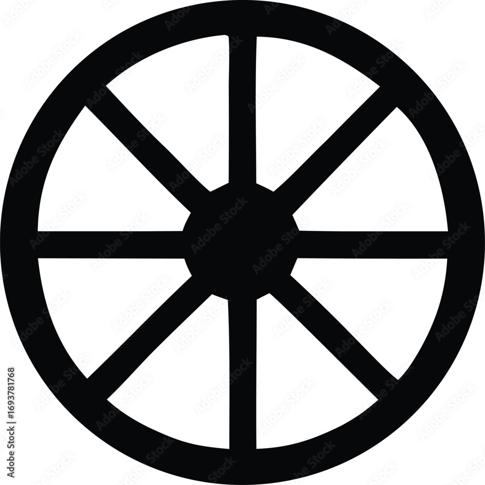 Naklejka premium Buddhist dharma wheel symbol icon silhouette represents spirituality enlightenment and the eightfold path