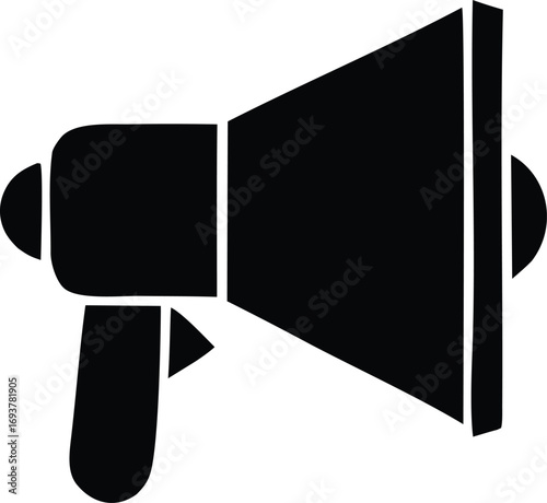 Bold black silhouette of a megaphone symbolizing announcements promotions and communication isolated graphic for advertising and public relations
