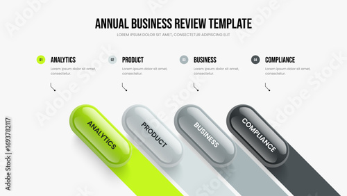 Financial Report 4 Option Infographic Slideshow Layout. Digital Visualization Four Element Diagram Presentation Design. Corporate Launch Slide Template Vector Illustration.