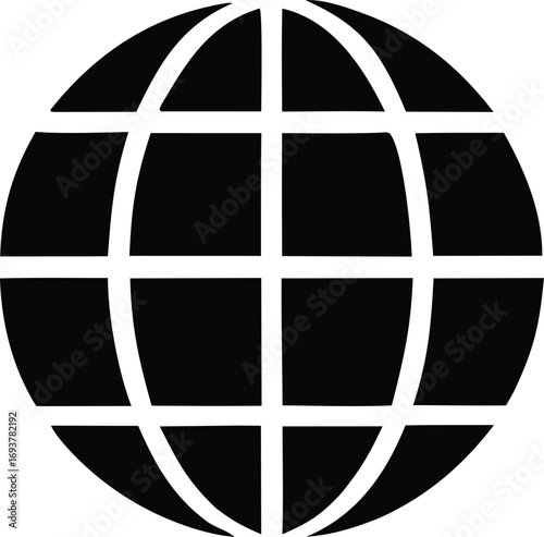 Global network icon simple black globe symbol representing internet connectivity and worldwide communication for digital platforms