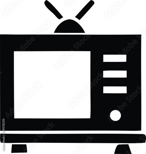 Retro television icon silhouette for broadcast media and entertainment content creation displaying classic tv set symbol