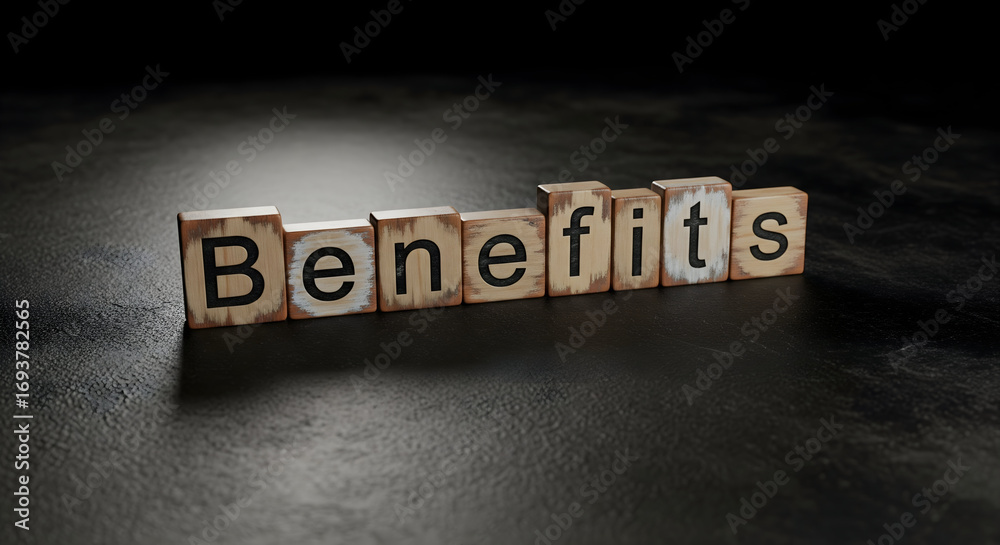 Obraz premium Discover the benefits and advantages that help you succeed with wooden blocks on dark background