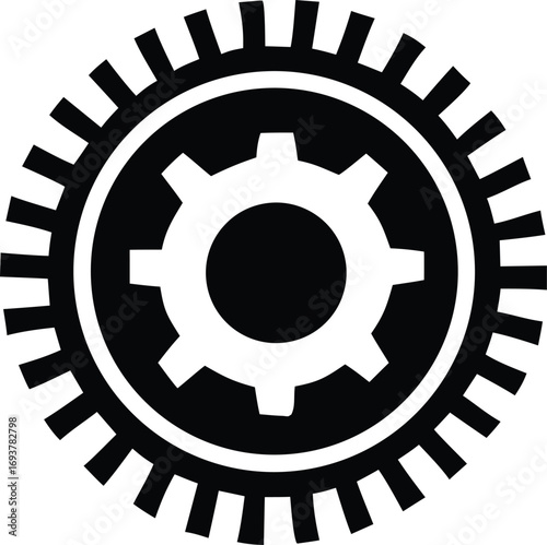 Monochromatic cogwheel icon representing industry technology and mechanical engineering concepts symbolizing precision and efficiency in production