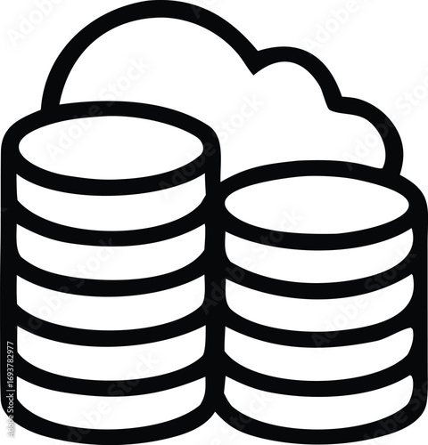 Cloud storage concept icon symbolizing data backup and digital asset management with stacked digital discs and data cloud