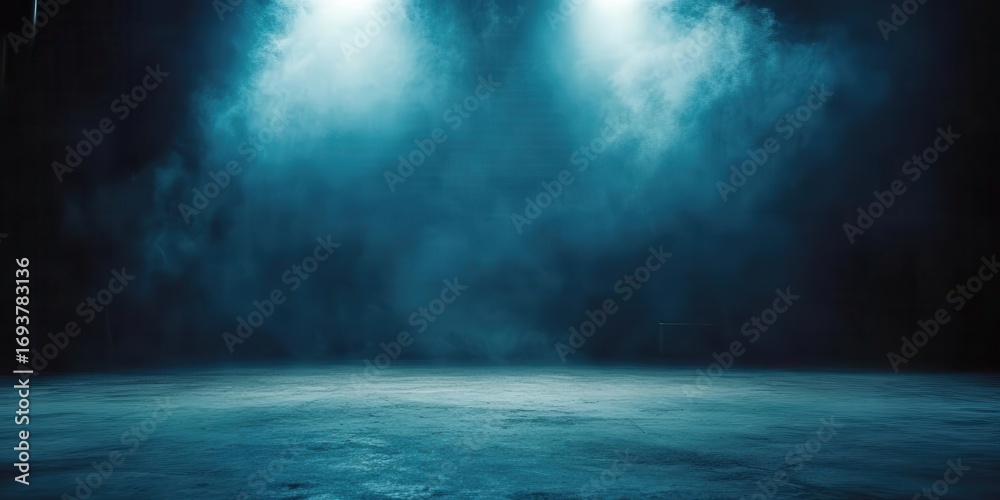 Fototapeta premium Explore the Dark Stage with Light and Fog Effects and Dramatic Lighting