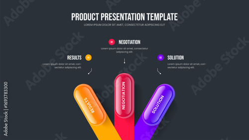 Corporate Forecast 3 Element Diagram Slideshow Design. Advertising Performance Slide Layout Vector Illustration. Business Growth Three Option Infographic Presentation Template.
