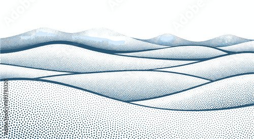 Abstract illustration of rolling hills or dunes with a pointillist texture.