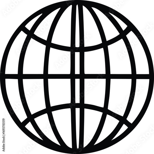 Abstract globe icon representing global connectivity and worldwide information access simple and bold line art design