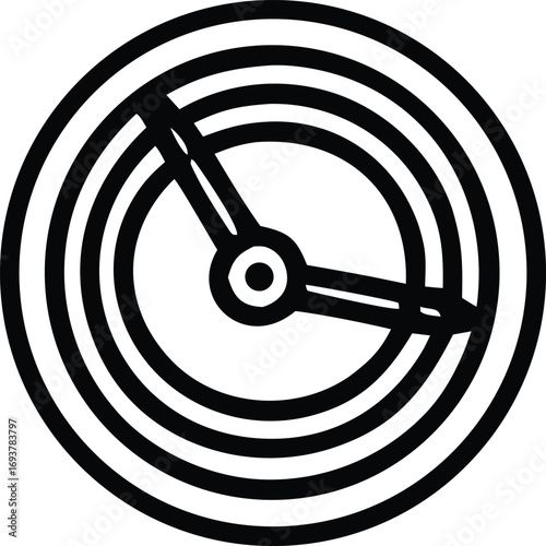 Simple black and white clock face icon with hour and minute hands showing time abstract timepiece symbol representing schedule