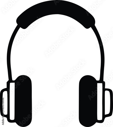 Simple hand drawn icon of black headphones for music audio listening and sound entertainment