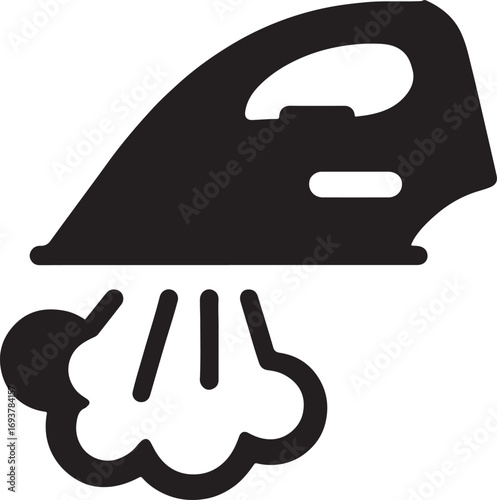 Iron with steam silhouette, household appliance icon, laundry vector, minimal flat design
