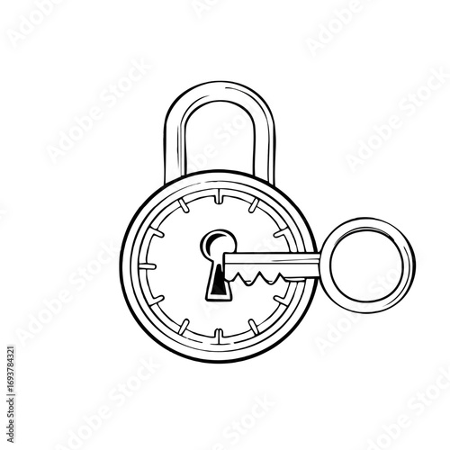 Hand-drawn illustration of a padlock and key, symbolizing security and access.