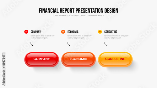 Sales Overview Three Step Diagram Presentation Layout. Business Performance 3 Option Infographic Frame Design. Modern Showcase Slideshow Template Vector Illustration.