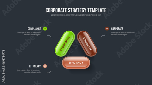 Project Overview 3 Element Infographic Presentation Layout. Company Campaign Three Step Diagram Frame Design. Service Growth Slide Template Vector Illustration.