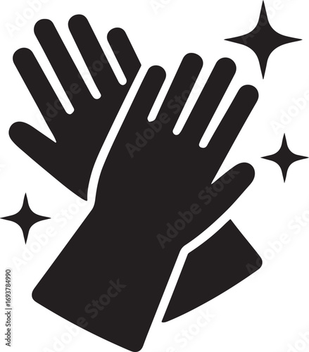 Gloves cleaning silhouette, protective handwear icon, hygiene vector, minimal flat design