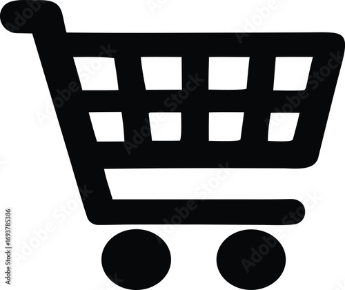 Simple black silhouette of a shopping cart icon represents commerce retail and online shopping and e-commerce activities