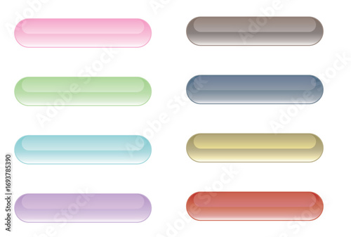 立体的な横長のクリックボタンのカラフルセット