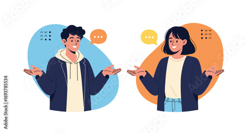 Two people gesturing their hands openly while talking showing confusion or discussion during a conversation