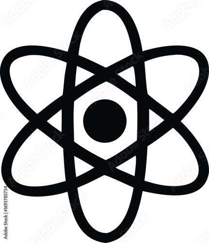 Simple black atom model symbol for science education technology and innovation concepts representing atomic structure and nuclear energy