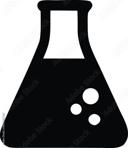 Scientific laboratory flask icon with bubbles symbolizing chemical reactions experiments and research