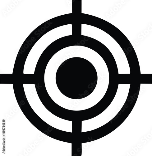 Simple black and white target icon representing focus aim accuracy precision and objective focused goals achieving success