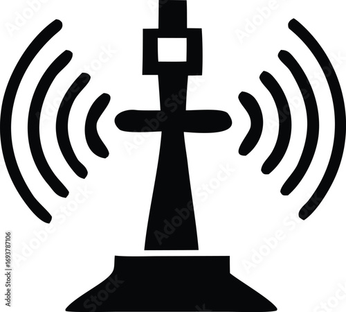 Radio tower with wireless signal waves transmission communication icon broadcast symbol technology