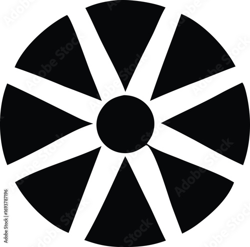 Abstract circular geometric design with radial spokes and central circle symbolizing unity and motion
