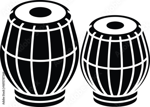 Elegant Black and White Illustration of Tabla Drums Depicting Indian Percussion Musical Instruments and Cultural Heritage