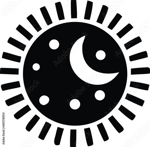 Stylized sun and moon icon representing day and night cycle celestial body celestial orb celestial symbol