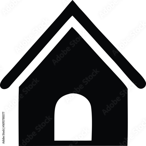 Simple black house icon symbolizing shelter home domicile residence and property for real estate or pet related designs
