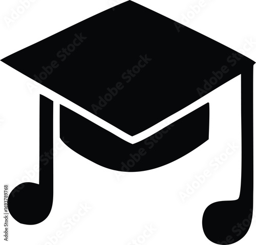 Graduation cap music note symbol educational achievement creative arts learning and performance icon